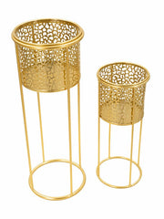 Porte-vases en métal doré ensemble de 2 pièces décorés de sculptures irrégulières