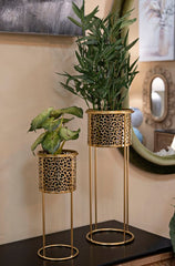 Porte-vases en métal doré ensemble de 2 pièces décorés de sculptures irrégulières