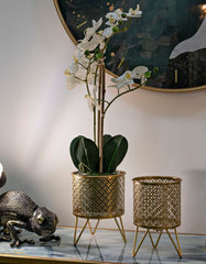 Porte-vases en métal doré avec sculptures rondes, ensemble de 2 pcs