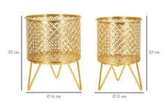 Porte-vases en métal doré avec sculptures rondes, ensemble de 2 pcs