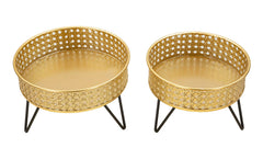 Ensemble supports de vase 2 pcs métal doré et noir