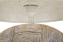 Lampe de table en résine décor géométrique abat-jour tissu beige