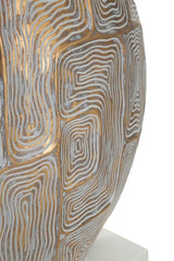 Lampe de table en résine décor géométrique abat-jour tissu beige