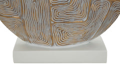 Lampe de table en résine décor géométrique abat-jour tissu beige