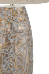 Lampe de table en résine Eclips Tower abat-jour en tissu Beige