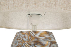 Lampe de table en résine Eclips Tower abat-jour en tissu Beige