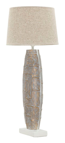 Lámpara de mesa de resina Eclips Tower pantalla de tela Beige