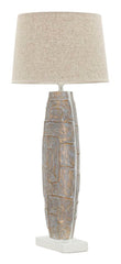 Lampe de table en résine Eclips Tower abat-jour en tissu Beige