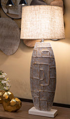 Lampe de table en résine Eclips Tower abat-jour en tissu Beige