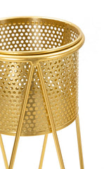 Porte-vases métal doré ensemble de 2 pièces décoré de sculptures rondes irrégulières