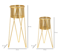 Porte-vases métal doré ensemble de 2 pièces décoré de sculptures rondes irrégulières