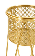 Support pour vase en métal doré décoré de sculptures rondes - Set de 2 pièces