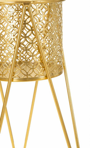 Support pour vase en métal doré décoré de sculptures rondes - Set de 2 pièces