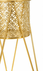Support pour vase en métal doré décoré de sculptures rondes - Set de 2 pièces