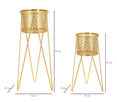 Support pour vase en métal doré décoré de sculptures rondes - Set de 2 pièces
