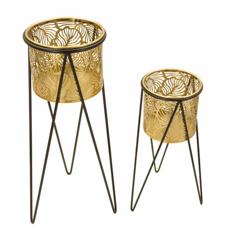 Porte-vases en métal doré Drakkar pieds en métal noir
