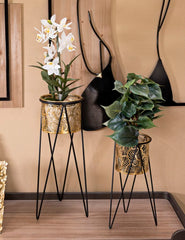 Porte-vases en métal doré Drakkar pieds en métal noir
