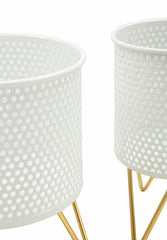 Ensemble de 2 Porte-vases rond en métal Blanc et support en métal Doré