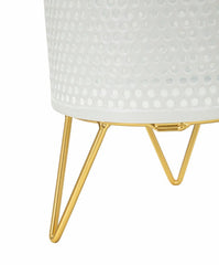 Ensemble de 2 Porte-vases rond en métal Blanc et support en métal Doré