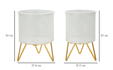 Ensemble de 2 Porte-vases rond en métal Blanc et support en métal Doré