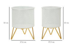Ensemble de 2 Porte-vases rond en métal Blanc et support en métal Doré
