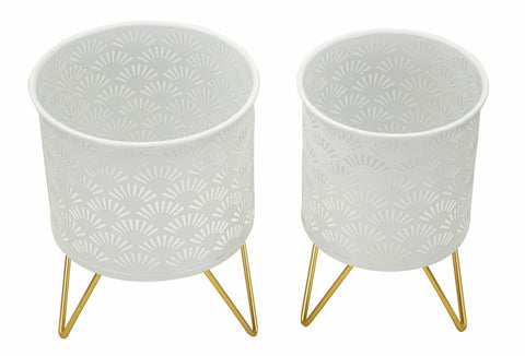 Ensemble de porte-vase Carly métal blanc et support doré