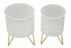 Ensemble de porte-vase Carly métal blanc et support doré