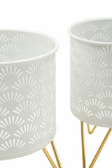 Ensemble de porte-vase Carly métal blanc et support doré