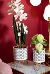 Ensemble de porte-vase Carly métal blanc et support doré