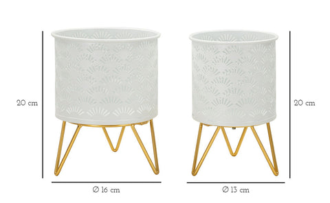 Ensemble de porte-vase Carly métal blanc et support doré