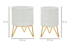 Ensemble de porte-vase Carly métal blanc et support doré
