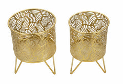 Porte-vase en métal doré avec décorations feuilles set de 2