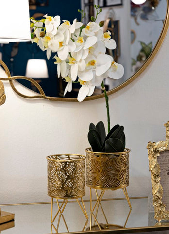 Porte-vase en métal doré avec décorations feuilles set de 2