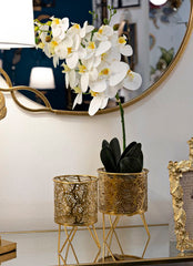 Porte-vase en métal doré avec décorations feuilles set de 2