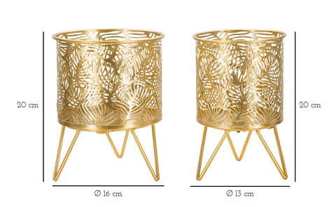 Porte-vase en métal doré avec décorations feuilles set de 2