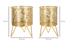 Porte-vase en métal doré avec décorations feuilles set de 2
