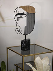 Sculpture visage cubiste métal et MDF base ronde