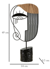 Sculpture visage cubiste métal et MDF base ronde