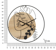 Horloge murale ronde en métal et bois