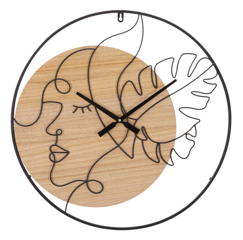 Horloge murale ronde métal et bois
