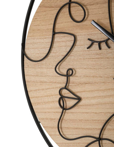 Horloge murale ronde métal et bois
