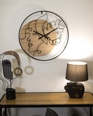 Horloge murale ronde métal et bois
