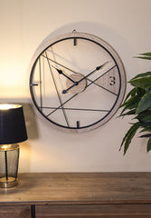Horloge murale ronde géométrique Métal Bois
