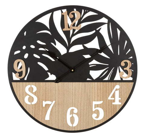 Reloj de pared redondo de metal y madera Palm