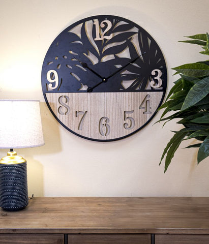Reloj de pared redondo de metal y madera Palm