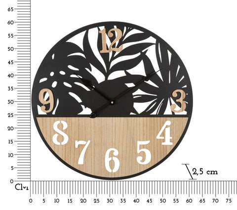 Reloj de pared redondo de metal y madera Palm