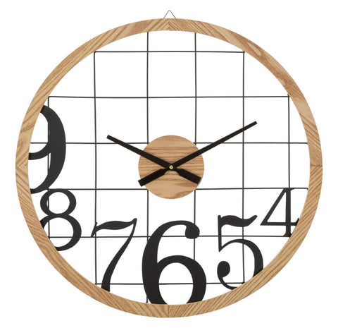 Reloj de pared redondo de metal y madera