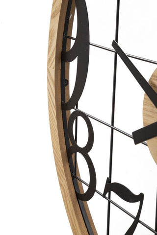 Reloj de pared redondo de metal y madera