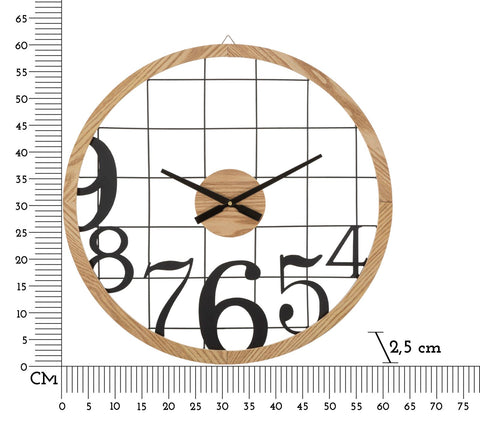 Reloj de pared redondo de metal y madera