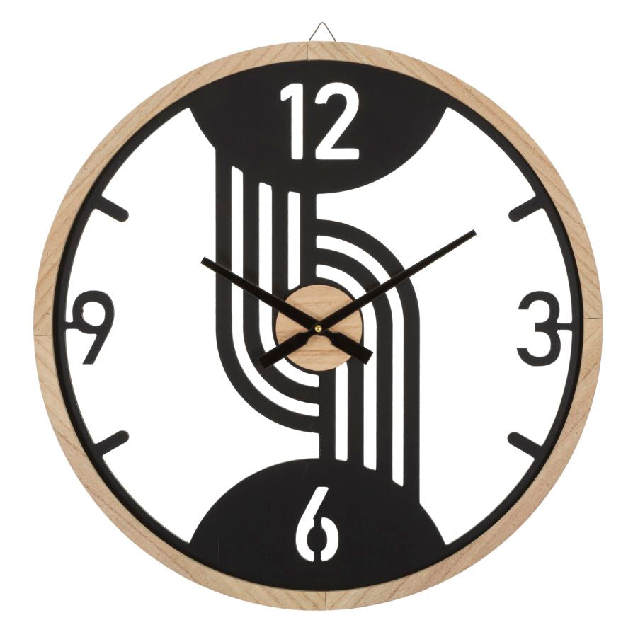 Reloj de pared redondo de metal y madera